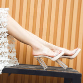 Women's High Heels, 2024 Summer New Waterproof Table with A Line Not Tired Feet Thick Crystal Slippers, Women's Shoes